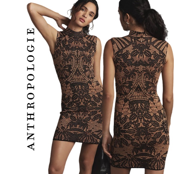 Anthropologie Mock-Neck Cap-Sleeve Slim Knit Dress - Picture 1 of 11